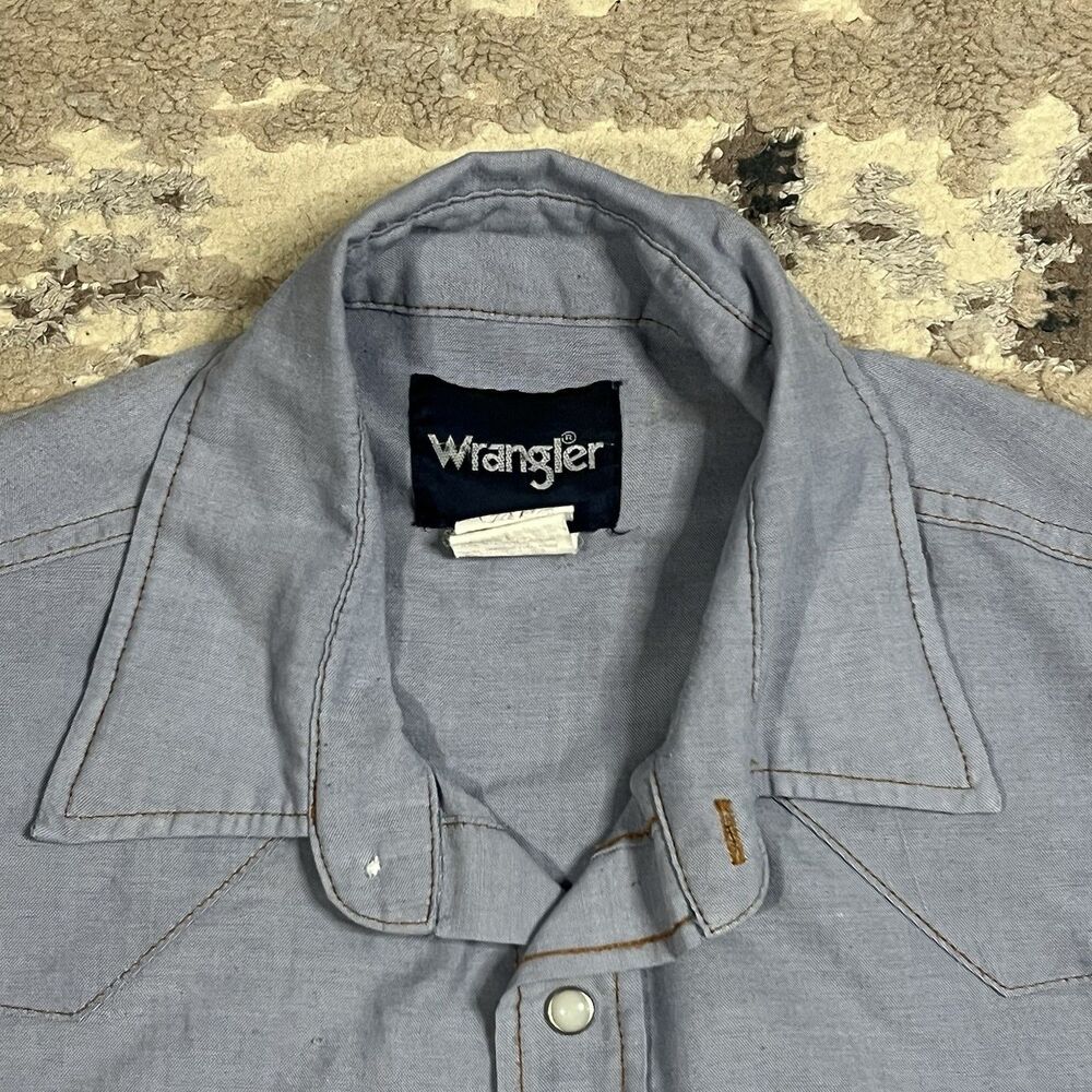 Wrangler Light Blue Pearl Snap Western Shirt Rockabilly Men’s Sz 16.5x34 Cowboy - Picture 10 of 11